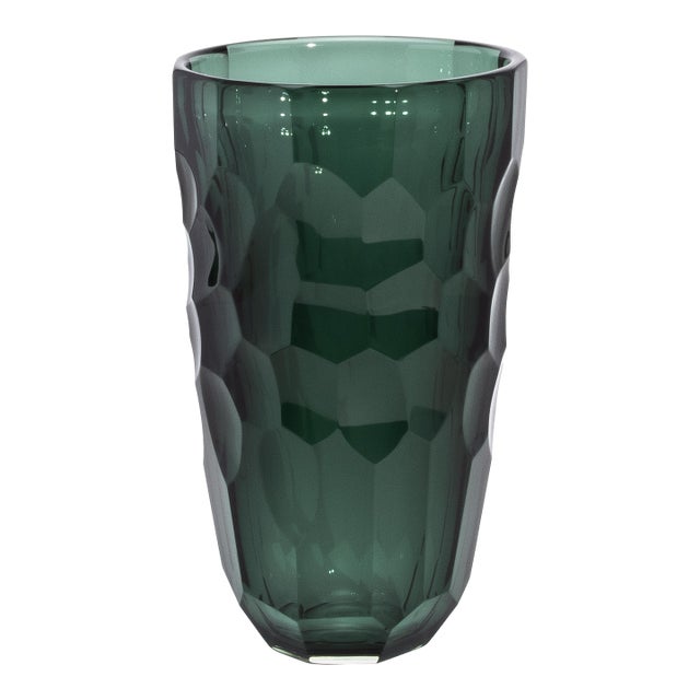 Hand-Blown Murano Modern Tall Faceted Vase in Eucalyptus Green Large For Sale