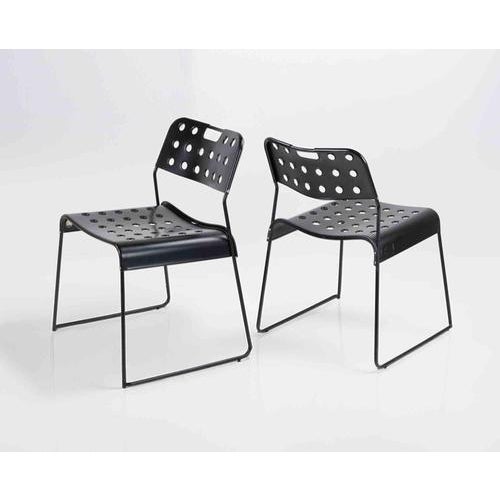 Six stackable Omstak chairs for Bieffeplast, realized in Italy in 1970. Production label. Perforated and bent steel sheet...