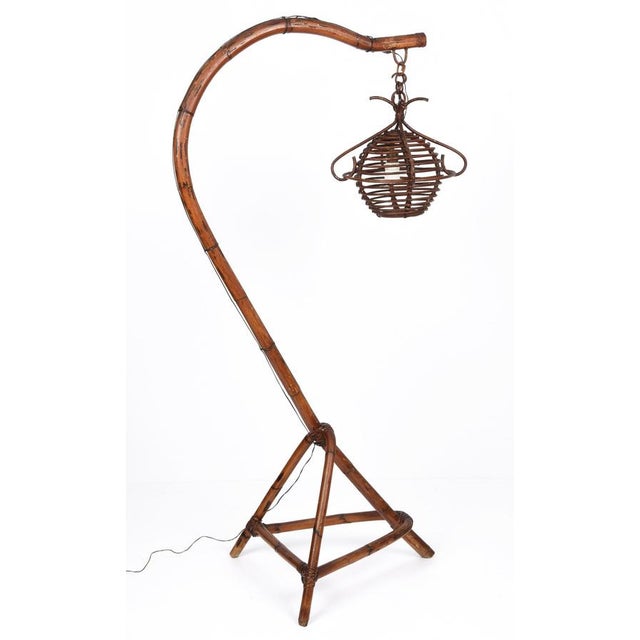 Mid-Century Italian Bamboo and Rattan Floor Lamp, 1950s For Sale - Image 9 of 18