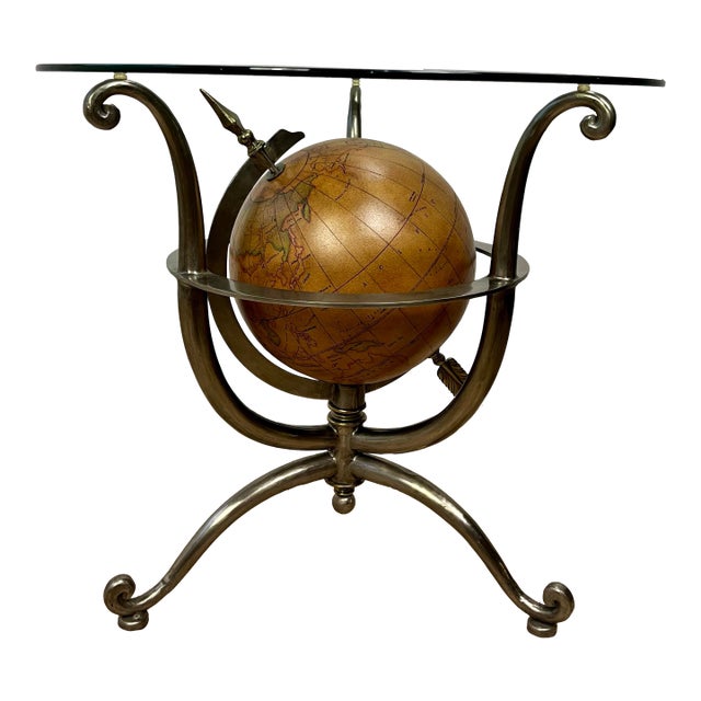 Vintage Hollywood Regency Steel, Brass & Glass Globe Side Table For Sale