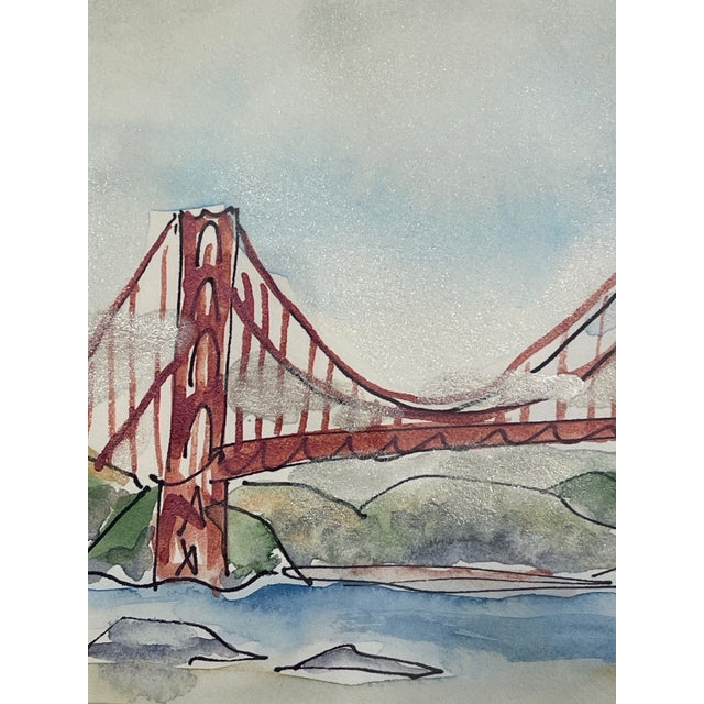 Golden Gate Contemporary Watercolor Painting For Sale - Image 4 of 6