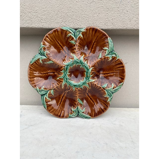 Luneville 19th Century Majolica Chocolate Oyster Plate Luneville For Sale - Image 4 of 8