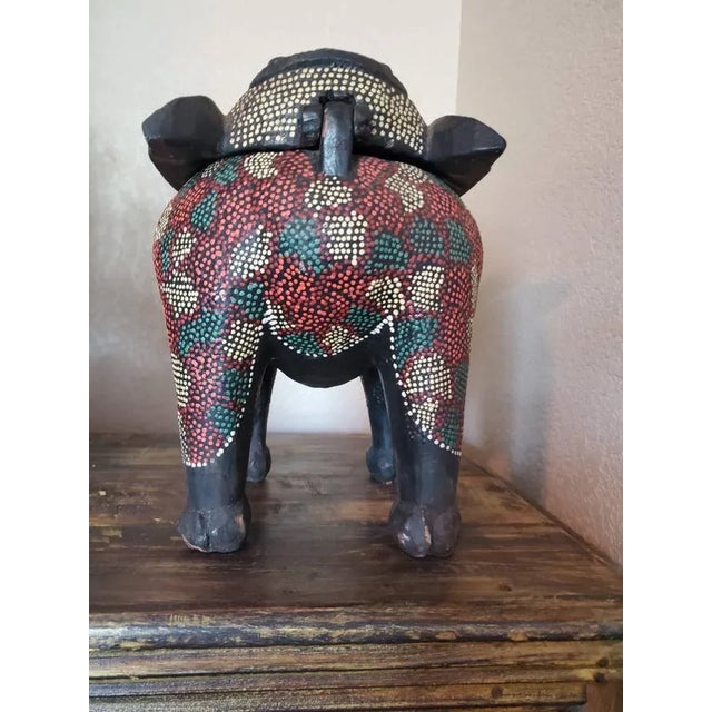 Black Vintage Balinese Batik Folk Art Zoomorphic Elephant Figure Box For Sale - Image 8 of 11