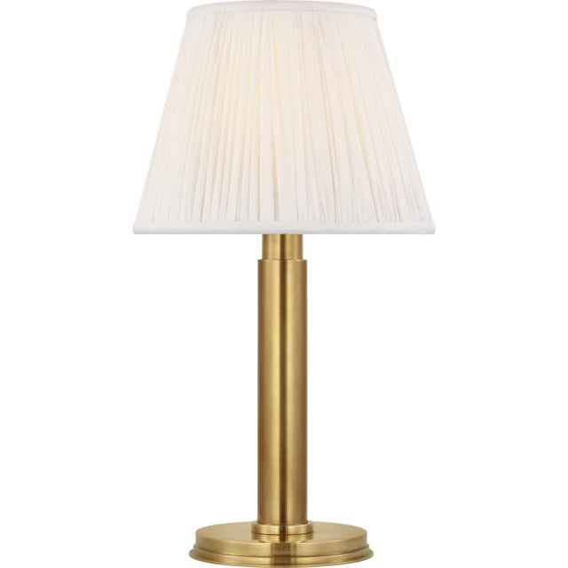 Traditional Chapman & Myers by Visual Comfort Signature Connie 12" Cordless Accent Lamp in Antique-Burnished Brass with Silk Pleated Shade For Sale - Image 3 of 3