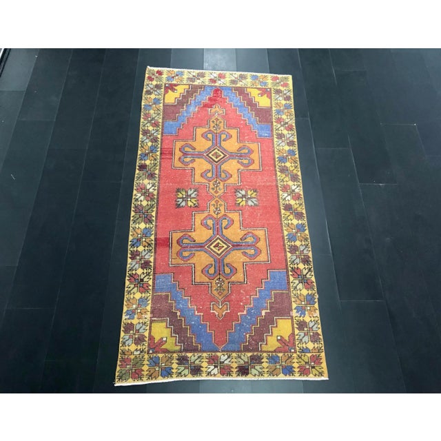 Red Orange and Yellow Faded Oushak Turkish Traditional Vintage Tribal Area Rug For Sale - Image 11 of 11