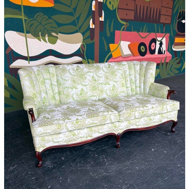 Antique Key Lime Floral Channel Back Sofa For Sale - Image 15 of 15