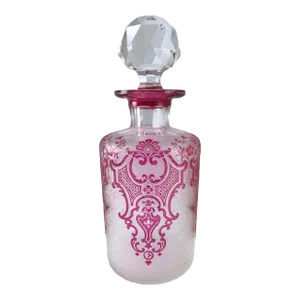 1900's Val St Lambert Cameo Acid Etched Cranberry Cut to Clear Cologne Bottle Signed
