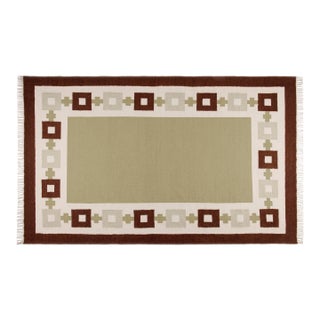 Part & Parcel Goods Wool Chain Rug 2’6” x 12', Sage, Chocolate, Celadon and Eggshell For Sale