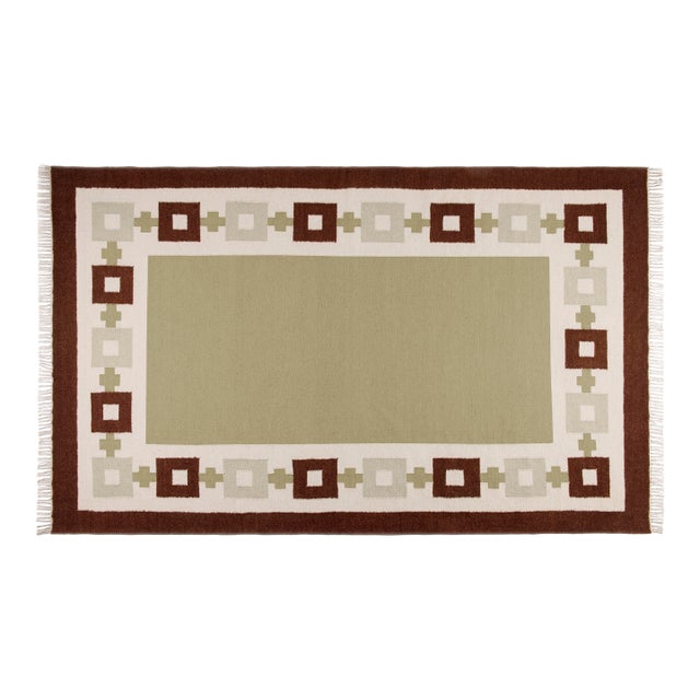 Part & Parcel Goods Wool Chain Rug 2’6” x 12', Sage, Chocolate, Celadon and Eggshell For Sale