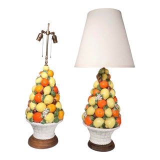 Mid 20th Century Assembled Pair of Italian Majolica Fruit Lamps - a Pair For Sale