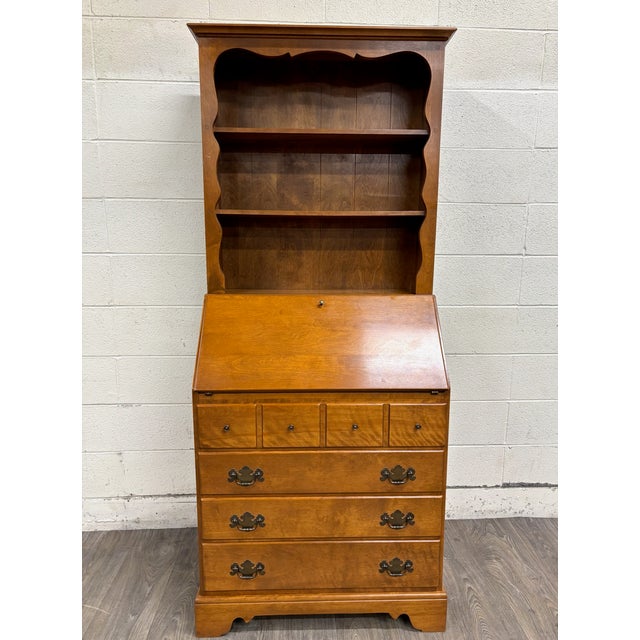 Wood Vintage Ethan Allen Heirloom Early American Maple & Birch Secretary Desk & Hutch For Sale - Image 7 of 16