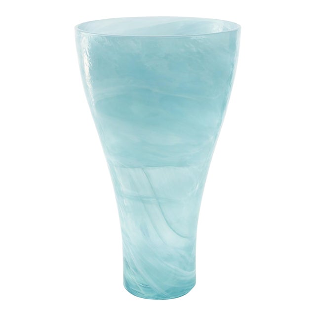 Hand-Blown Aqua Swirl Art Glass Vase – Heavy Studio Glass, Organic Modern Coastal Decor For Sale