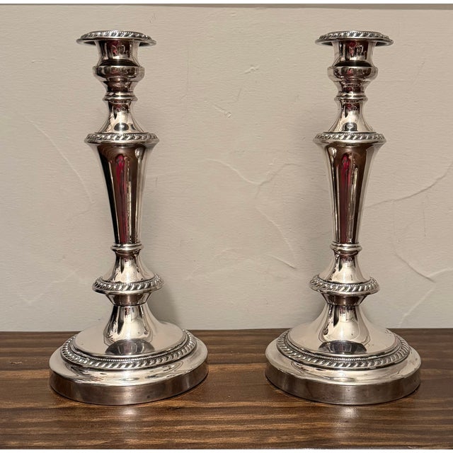 Sheffield Pair of George III Old Sheffield Plate Three-Light Candelabra, Early 19th Century For Sale - Image 4 of 18