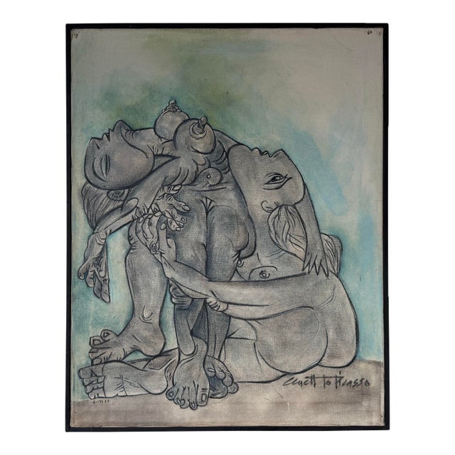 1974 Vintage “Copy of Picasso” Surrealist Abstract Painting by St. Croix For Sale