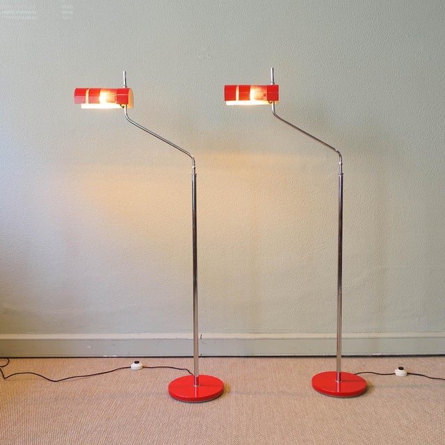 This floor lamp, model TEIDE, was designed by Gabriel Teixido, for Fase Madrid, in 1974. It features a red shade and base...