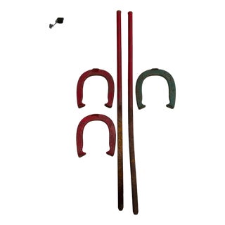 Vintage Diamond Duluth "Double Ringer" Drop Forged Horseshoes & Stakes Set - 5 Pieces For Sale