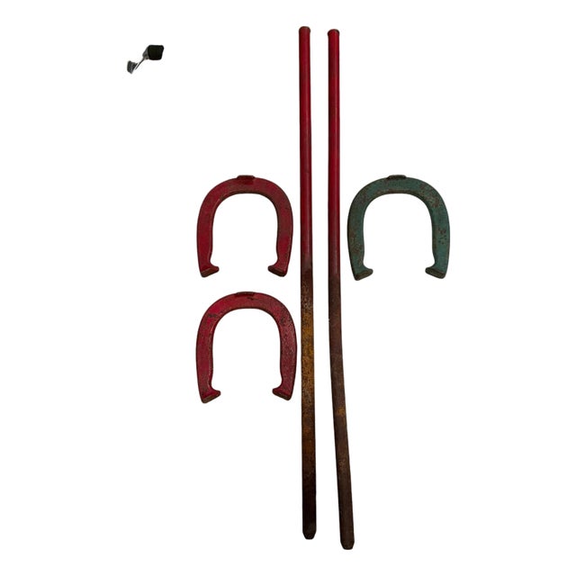 Vintage Diamond Duluth "Double Ringer" Drop Forged Horseshoes & Stakes Set - 5 Pieces For Sale