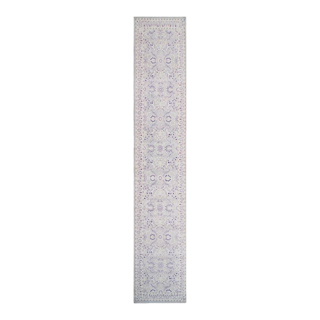 4x19 Ariana Transitional Tabriz Wool Runner | Purple & Ivory For Sale
