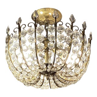 Crystal Jeweled Brass Bagues Style Semi Flush Pendant Light For Sale