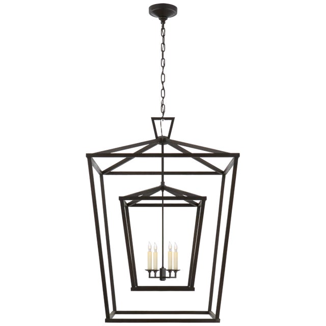 Chapman & Myers for Visual Comfort Signature Darlana Extra Large Double Cage Lantern in Aged Iron For Sale