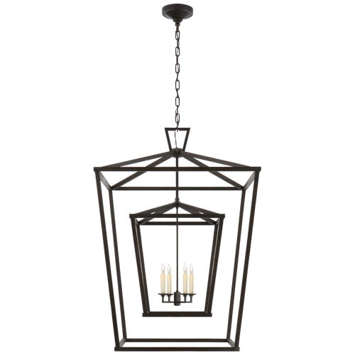 Chapman & Myers for Visual Comfort Signature Darlana Extra Large Double Cage Lantern in Aged Iron Lanterns