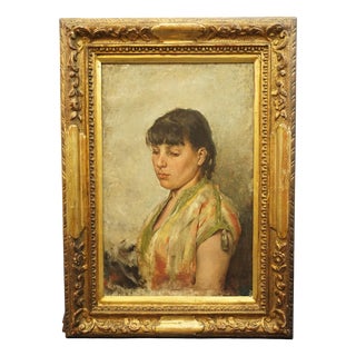 Giovanni Fattori, Portrait of a Woman, 19th Century, Oil Painting on Canvas, Framed For Sale