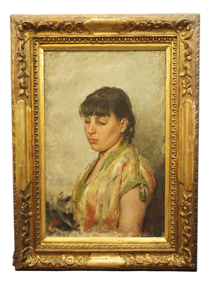 Giovanni Fattori, Portrait of a Woman, 19th Century, Oil Painting on Canvas, Framed