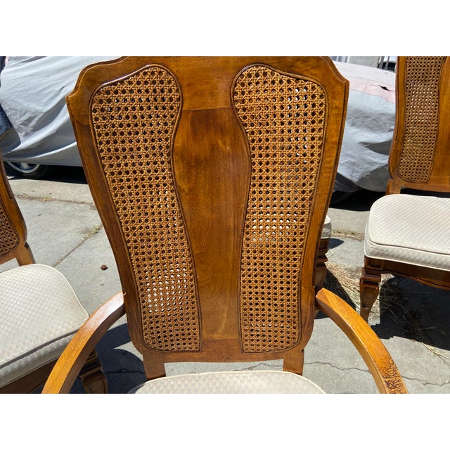 1990s American of Martinsville Campaign Light Wood & Cane Dining Chairs For Sale In Sacramento - Image 6 of 12