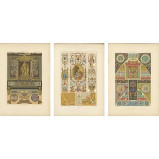 Racinet, Renaissance Decorative Panel, 1873, Chromolithographs, Set of 3 For Sale