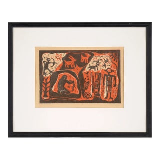 1980s "The Engraver" Folk Art Double-Layer Woodblock Print by M. Sheppard, Framed For Sale