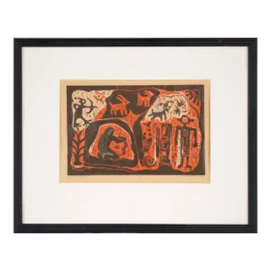 1980s "The Engraver" Folk Art Double-Layer Woodblock Print by M. Sheppard, Framed