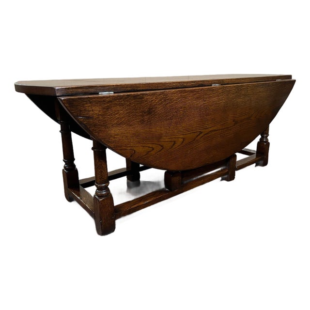 Antique English Oak Coffee Table Drop Leaf Jacobean Wake Table Gateleg C1930 For Sale