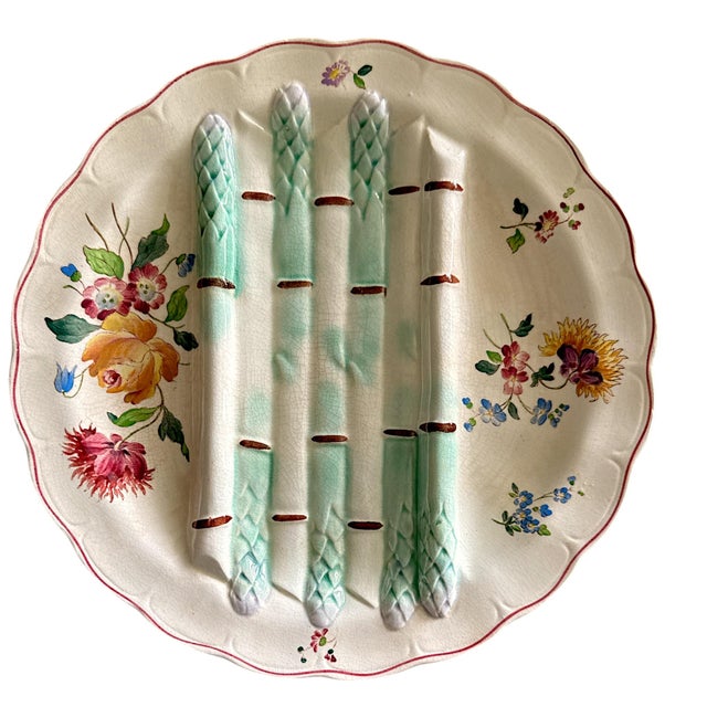 Longchamp Vintage French Majolica Longchamp Hand-Painted Asparagus Plates - Set of 4 For Sale - Image 4 of 7