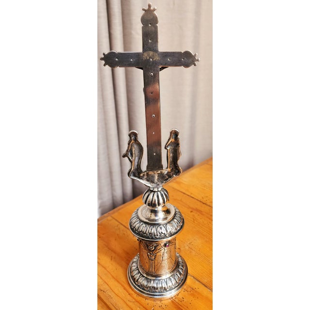 Antique English Sterling Church Crucifix With Sapphire and Amethyst For Sale - Image 4 of 5