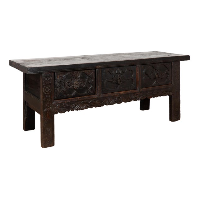 18th Century Chestnut Console Table With Three Large Carved Drawers For Sale