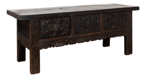 18th Century Chestnut Console Table With Three Large Carved Drawers