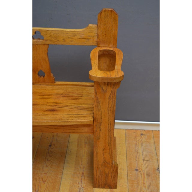 Arts and Crafts English Oak Hall Bench, 1900 For Sale - Image 10 of 12