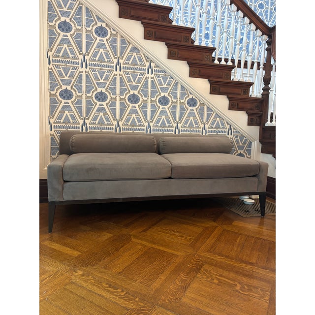 Transitional Vangaurd Performance Fabric Grey Bench For Sale - Image 3 of 4