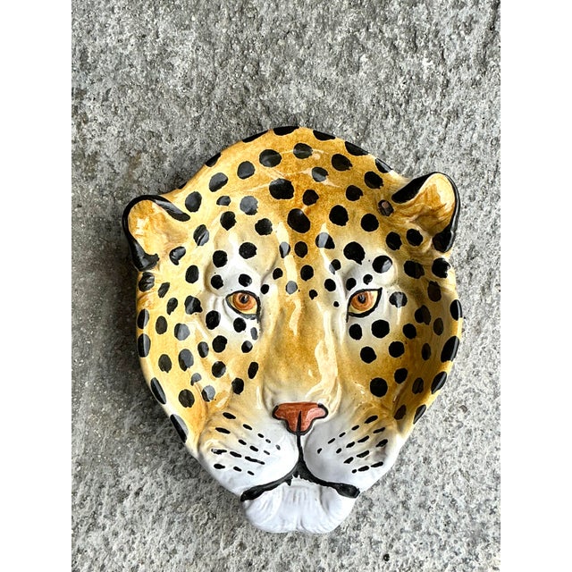 Vintage Italian Glazed Ceramic Cheetah Plate For Sale - Image 9 of 9