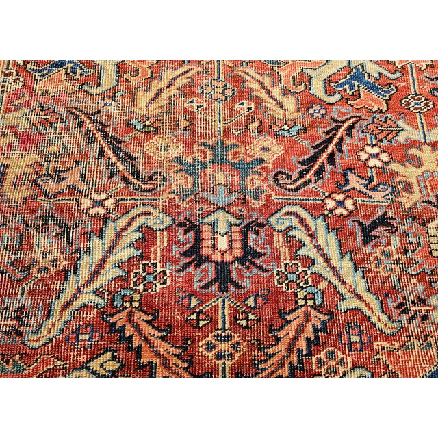 Antique Persian Heriz Serapi Rug, Hand-Knotted Wool, All-Over Geometric Pattern, Brick & Navy, 8x9 For Sale - Image 13 of 15