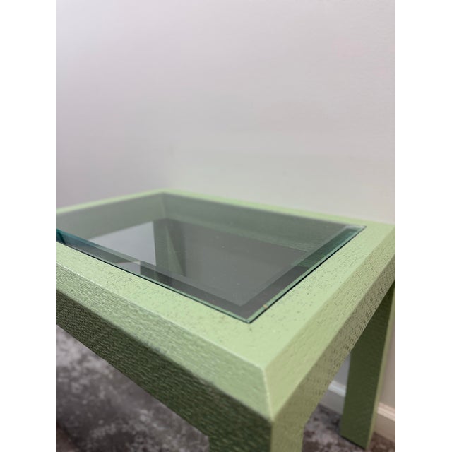 Late 20th Century Faux Shagreen Green Side Table With Glass Inset Top For Sale - Image 4 of 11