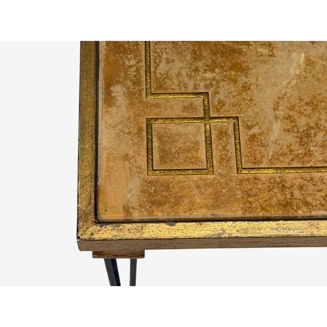 Jacques Quinet Style, Coffee Table, Gold Églomisé Glass, Iron, France, 1960s For Sale - Image 12 of 16