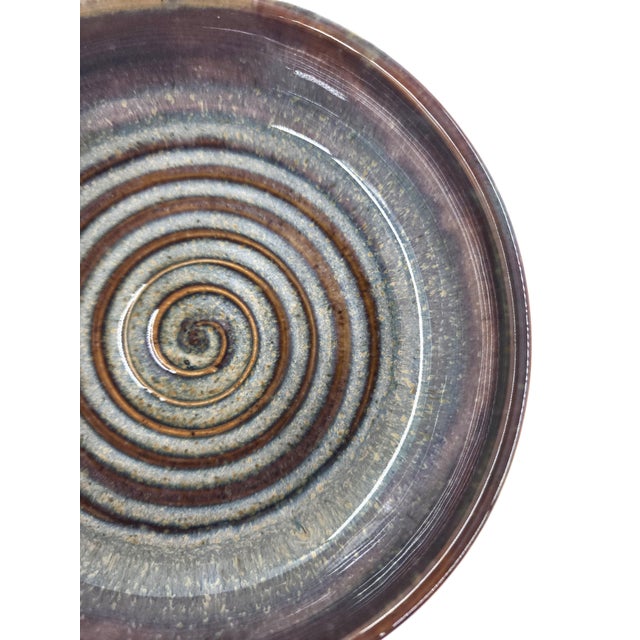 Rustic Vietnamese Dual-Glaze Stoneware Ceramic Salad Bowls With Spiral Motif - Set of 4 For Sale - Image 3 of 7