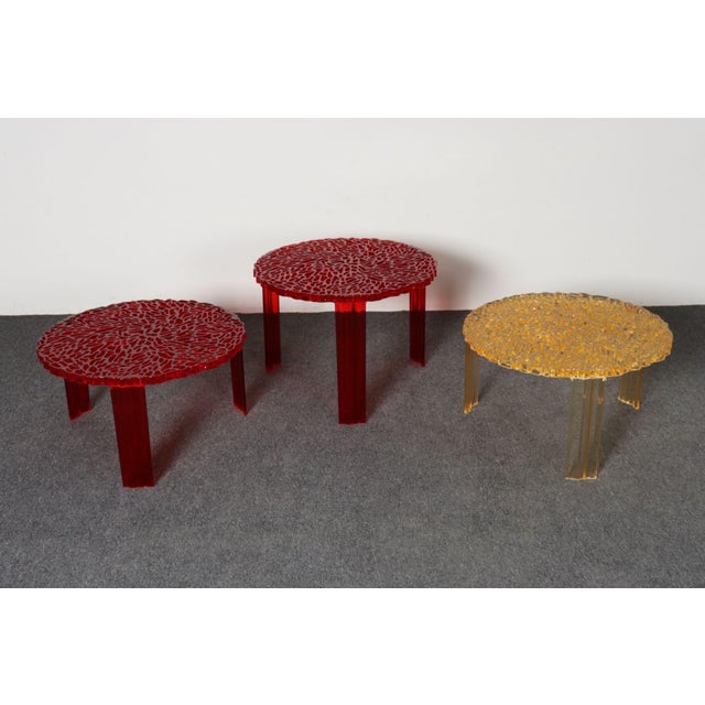 2000 - 2009 Set of Three Red and Gold Acrylic "T" Tables by Patricia Urquiola for Kartell For Sale - Image 5 of 18