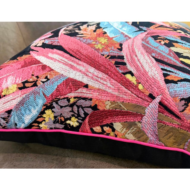 Botanical Jacquard Cushion Cover With Pink Piping For Sale - Image 12 of 16