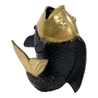 Vintage Brass and Black Koi Fish Sculpture or Vase For Sale