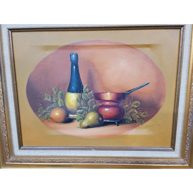 Orange Vintage Original Still Life Art Fruit & Wine Signed & Framed by Artist For Sale - Image 8 of 10