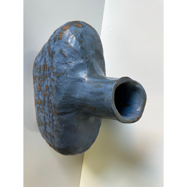 Vintage Organic Blue Glazed Studio Pottery Vase, Signed JLM/ Sold For Sale - Image 10 of 12