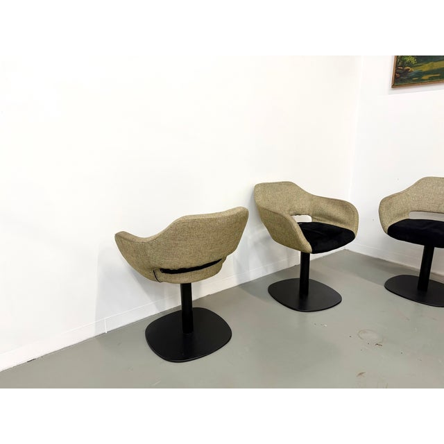 Swivel Armchairs with Organic Mottled Fabric Shells and Weighted Disc Bases, 1990s, Set of 6 For Sale - Image 9 of 18