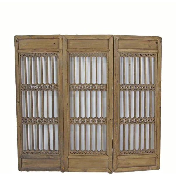 Taupe Antique Chinese Wood Screen Three Panels For Sale - Image 8 of 8